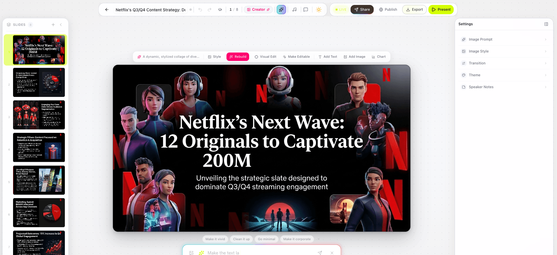 AI presentation slide editor