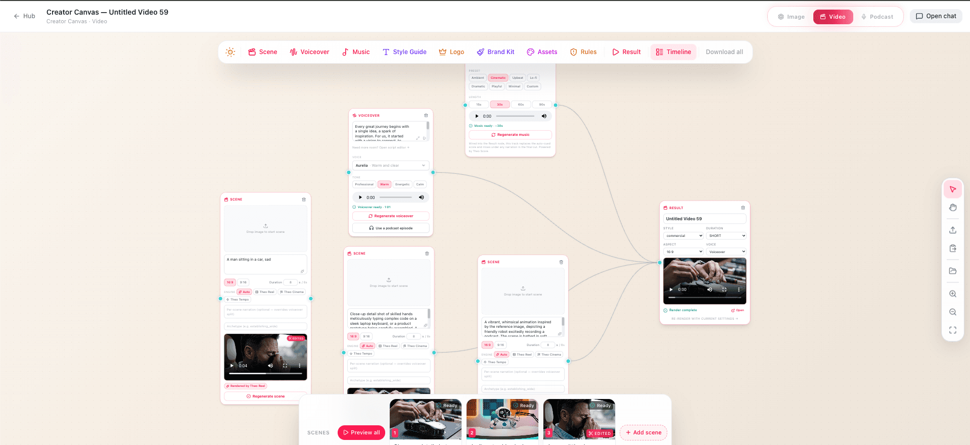 AI video studio on the Creator Canvas