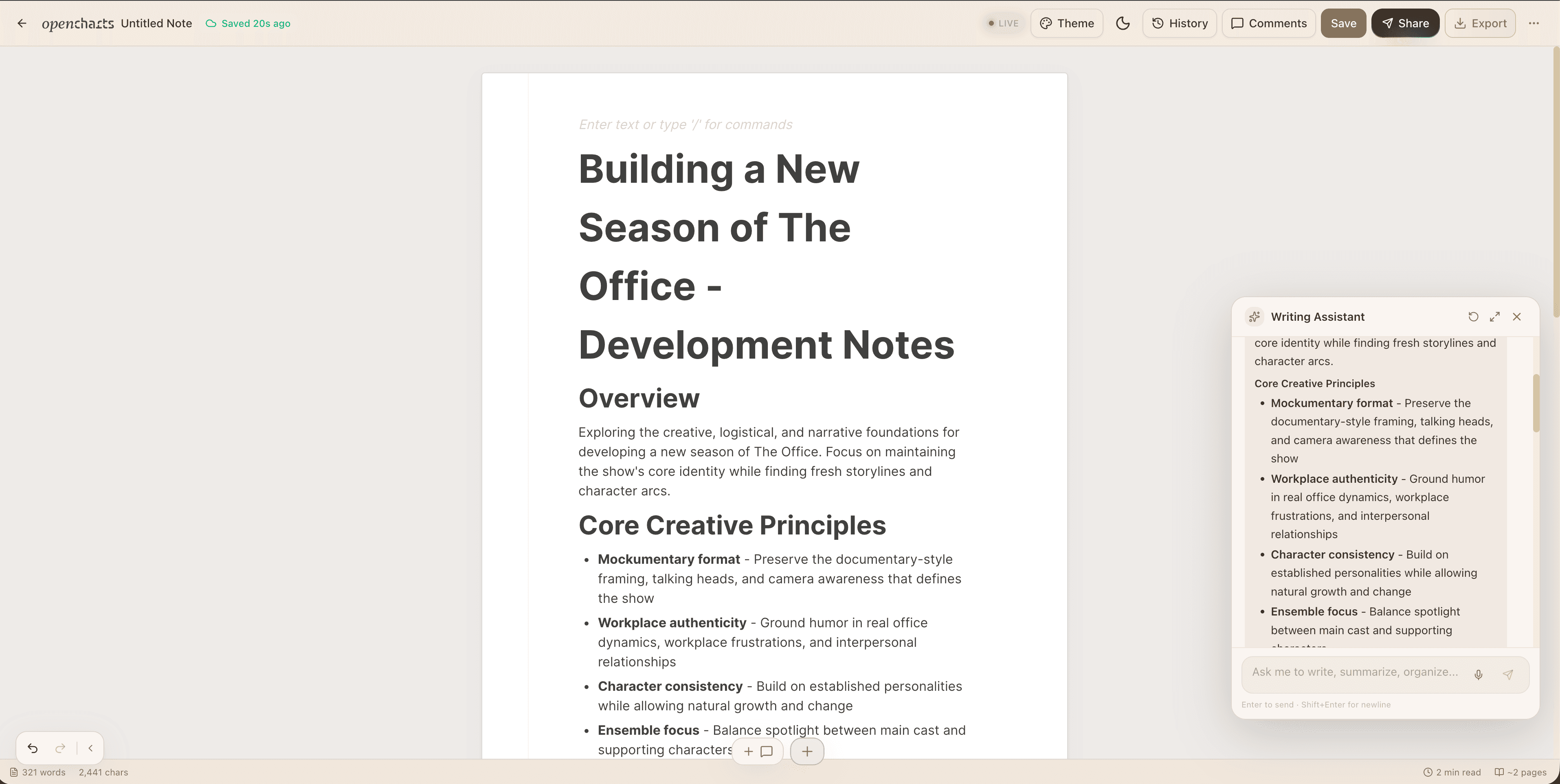 AI-native notes editor in OpenCharts